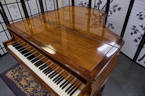 (SOLD) Art Case Knabe Baby Grand Player Piano, Hand Carved, Queen Anne Style, Beautiful Burled Walnut