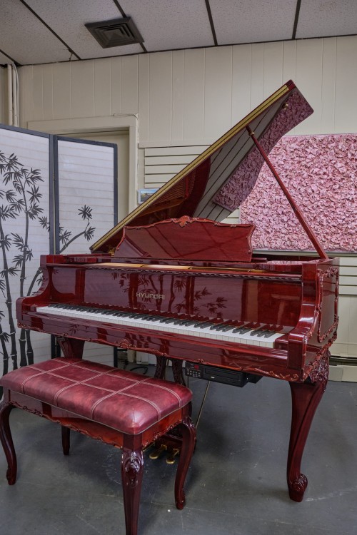 (SOLD) Gorgeous Art Case Samick/Hyundai Player Piano, Red Mahogany, Queen Anne Style