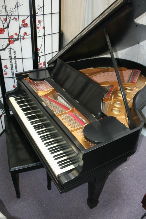 (SOLD) Steinway O Grand Piano Satin Ebony Rebuilt/Refin.