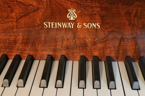 (SOLD congratulations Mike & family) Steinway B Grand Piano Beautiful Art Case Grain/African Mahogany 1948 one owner, Rebuilt All Steinway Parts Brand New Steinway Hammers