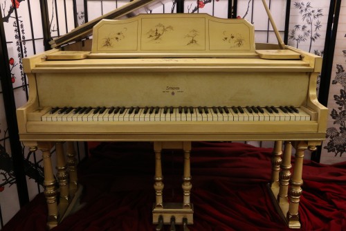 (SOLD) Luxury Piano-Chinoiserie Piano by Stroud  Luxury Art Case  Baby Grand  with  Hand Painted Landscape Scenes Restored