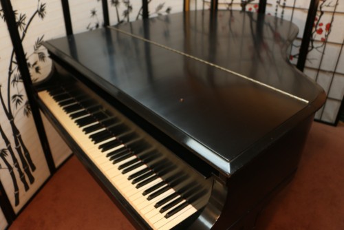 (SOLD) Steinway O Grand Piano, Refinished Satin Ebony, New Steinway Hammers,