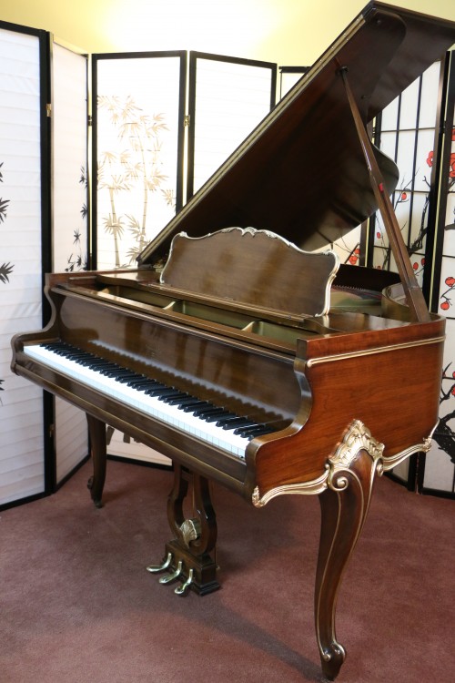 (SOLD) Art Case Sohmer Baby Grand Piano, Walnut with hand painted gold trim, 5'1