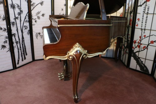 (SOLD) Art Case Sohmer Baby Grand Piano, Walnut with hand painted gold trim, 5'1